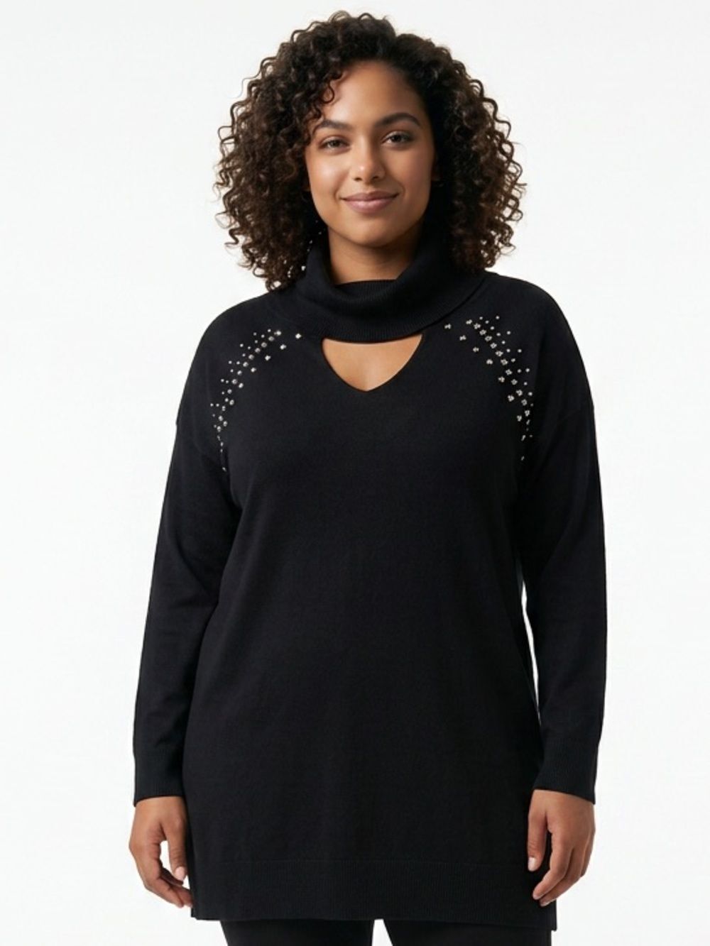 LANE BRYANT | Black Studded Cutout Turtleneck Funnel Sweater Women’s Size 14/16